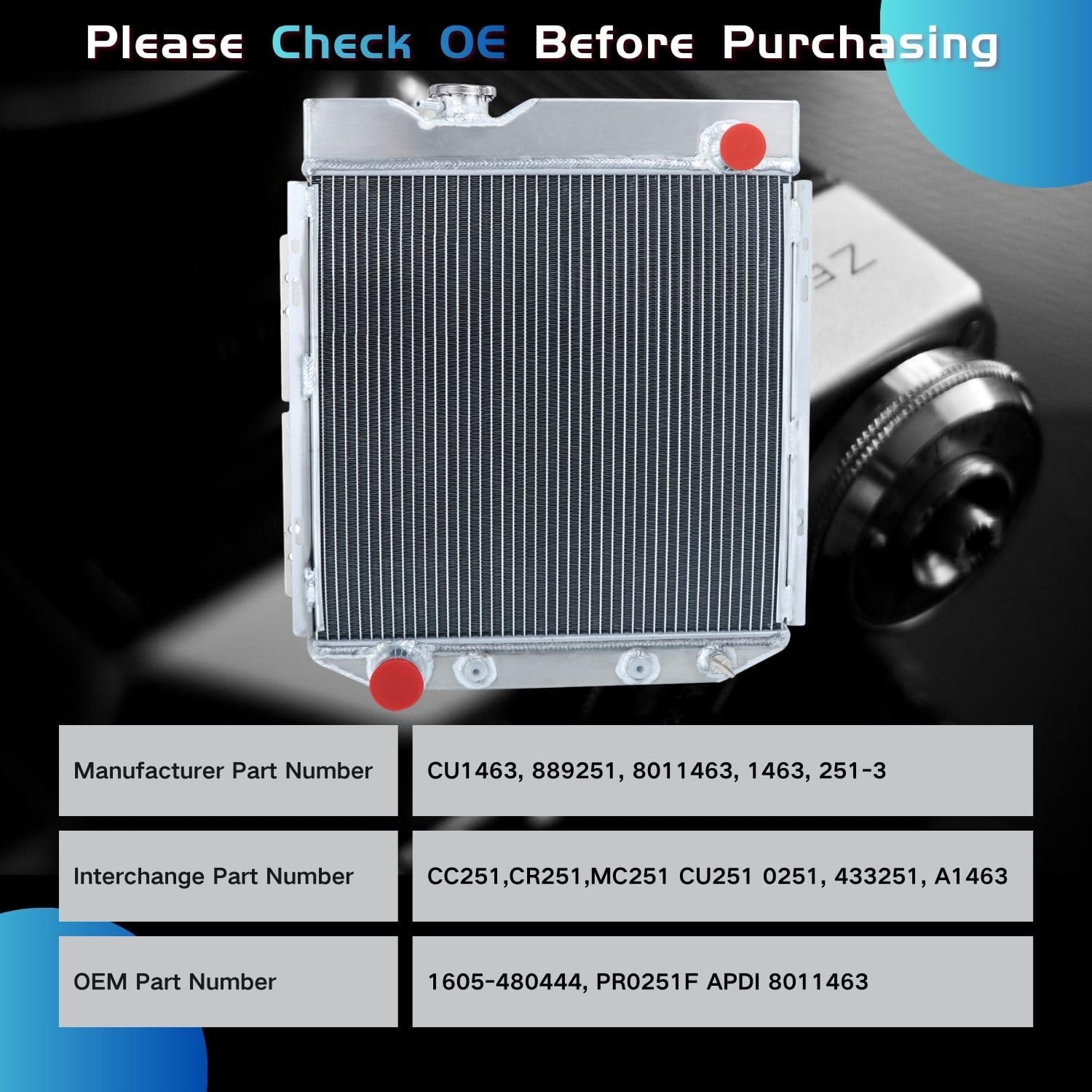 3 Row Core Aluminum Radiator for 1964-1966 Ford Mustang / 1960-1965 Falcon 5.0L V8 AT/MT 60 61 62 63 64 65 66 All Aluminum Radiators Radiador