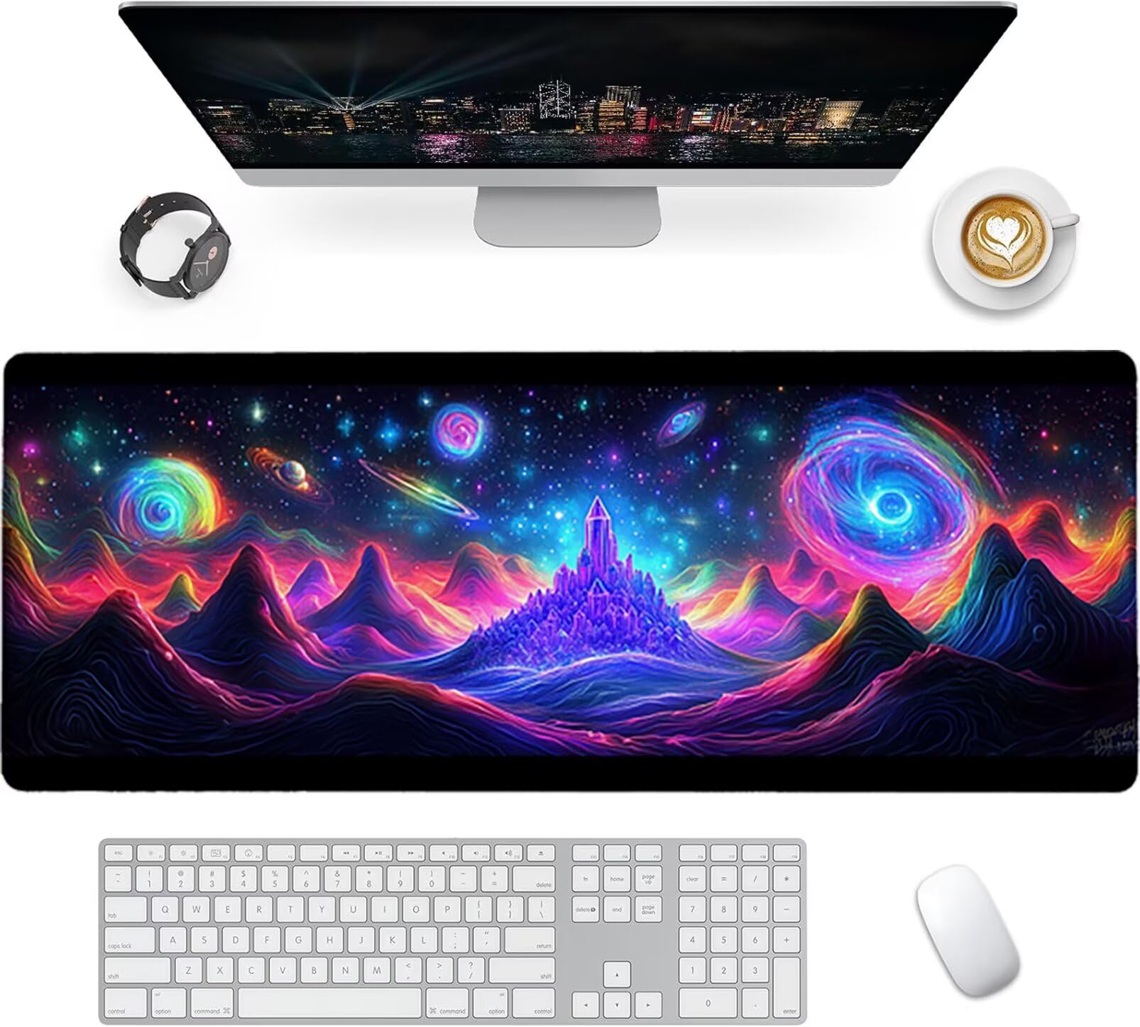 Lpfieonn Universum Großes Schreibtischunterlage, XXL Schreibtischunterlagen, Blau XXL Wasserdicht Gaming Mousepad mit Vernähter Rand und Rutschfeste Gummibasis, für Laptop/Hause/Büro 120x60cm PF-3265
