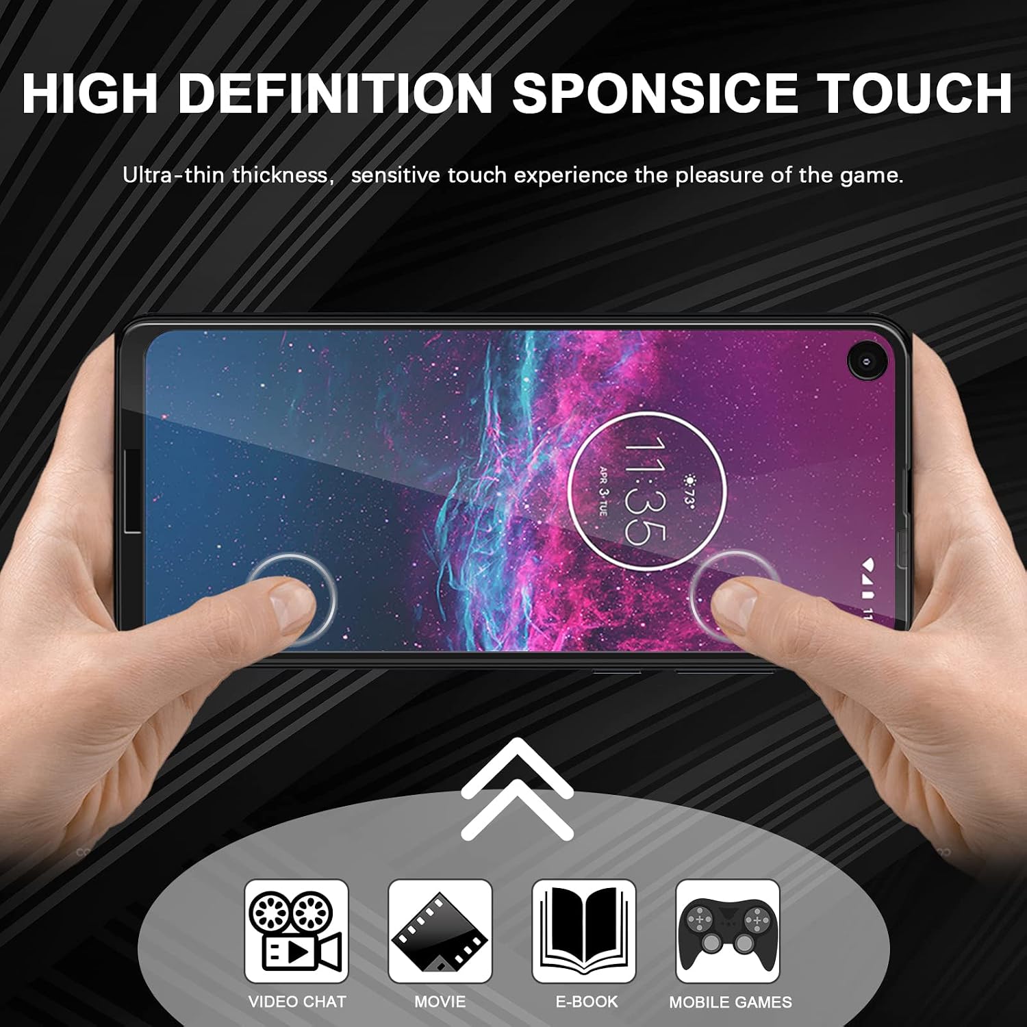 Orzero (3 Pack) Tempered Glass Screen Protector Compatible for Motorola One Action (Full Adhesive), 2.5D Arc Edges 9 Hardness HD Anti-Scratch Full-Coverage (Lifetime Replacement)