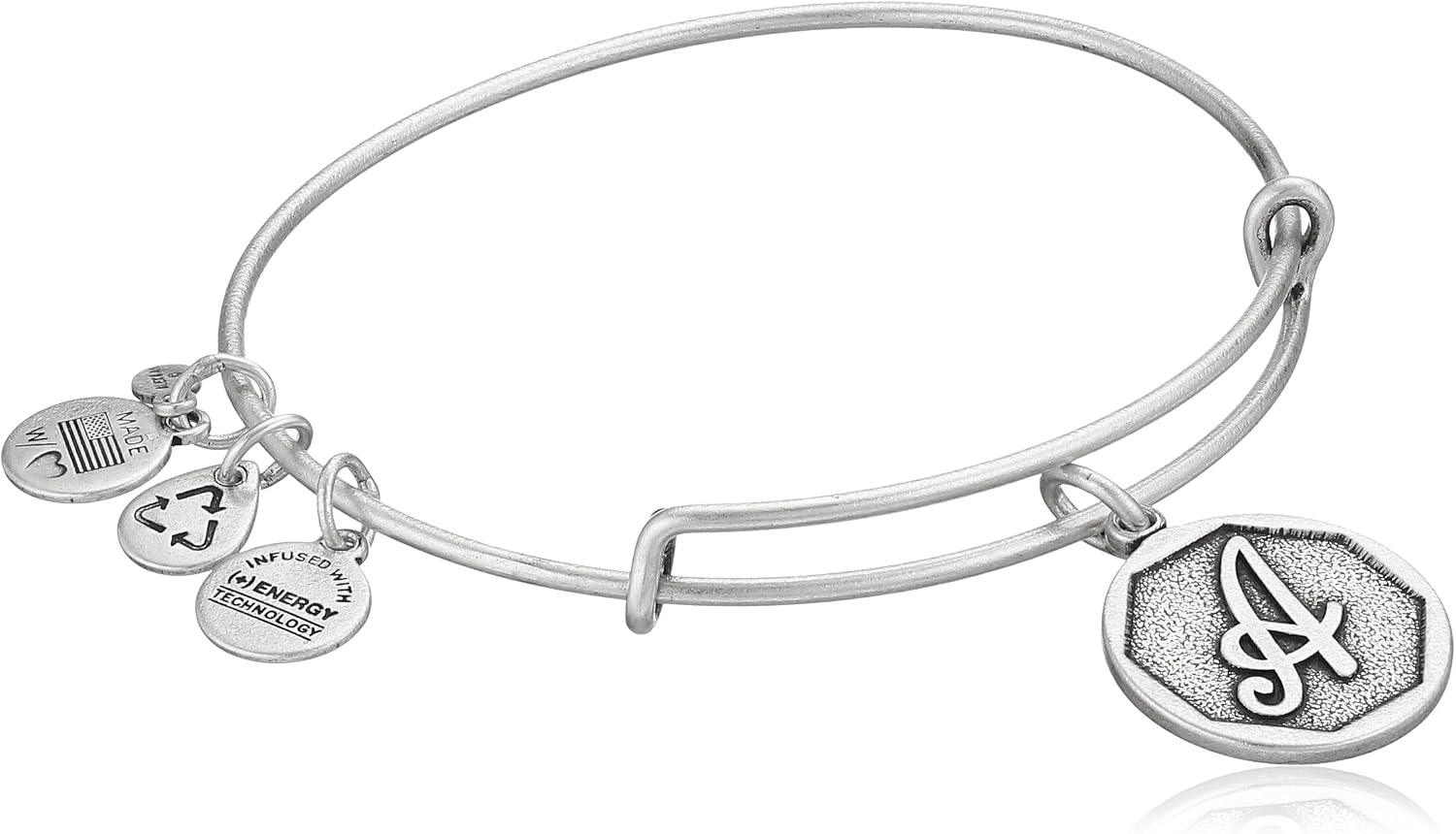 Alex and Ani Rafaelian Silver-Tone Initial "A" Expandable Wire Bangle Bracelet, 2.5"