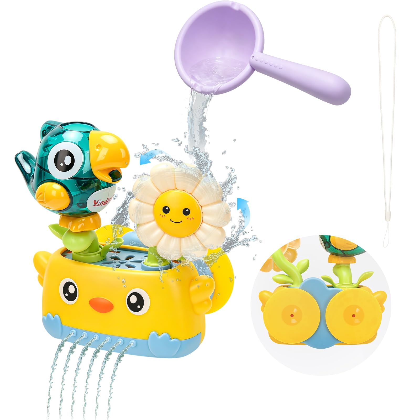 Bath Toys for Kids Baby Waterwheel Bathtub Toy , Manual Bird & Flower Waterfall Shower Toy for Kids, Interactive Bathtub Toy with Suction Cup, Shower Fun for Bath Time - Great for Boys, Girls