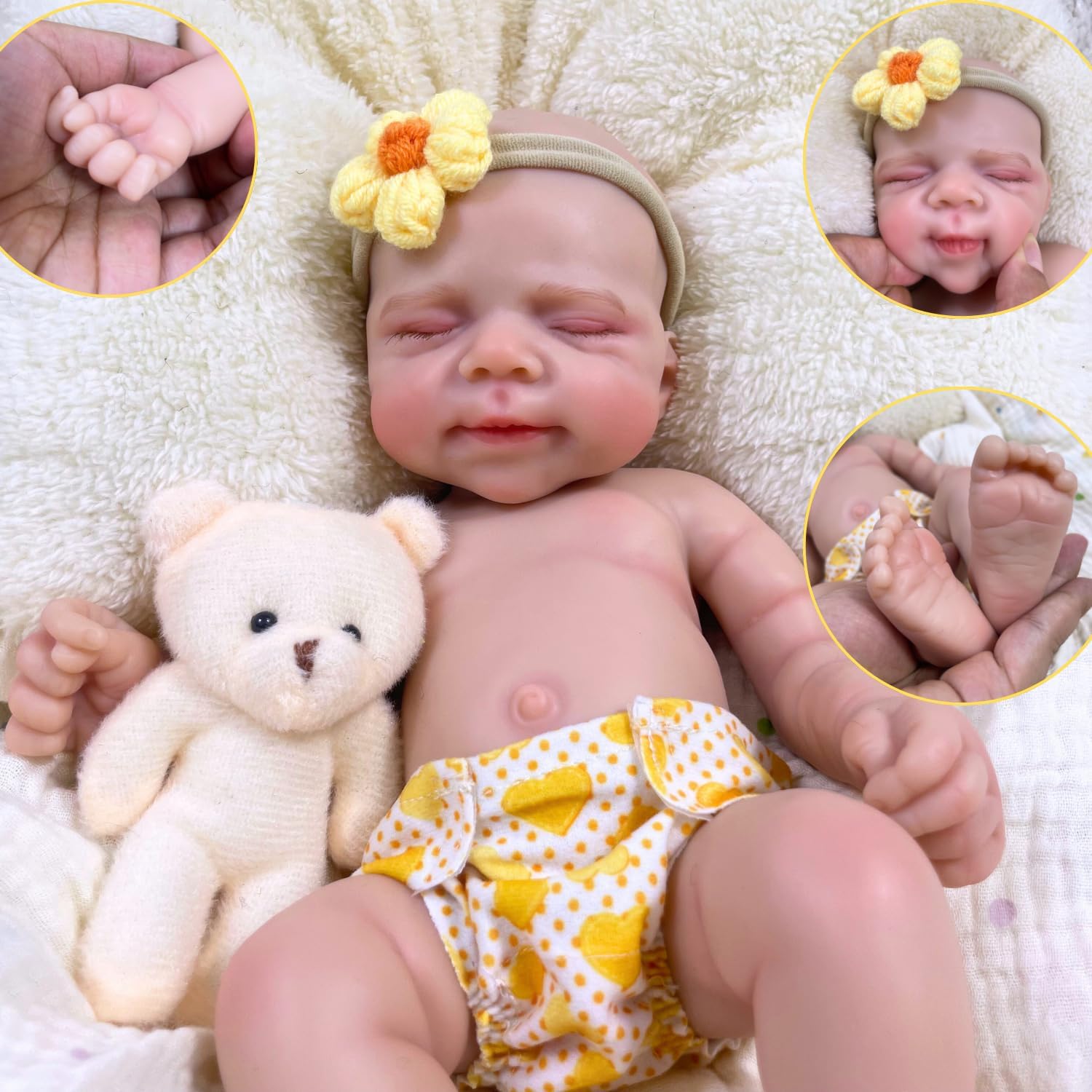 MRB Realistic Reborn Baby Doll, 12 Inch Silicone Lifelike Baby Dolls, Full Solid Silicone Body Washable Girl Stress Relief Doll for Kids Age 3 + & Collection
