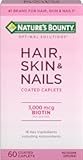 Nature's Bounty Optimal Solutions Hair, Skin & Nails Formula, with 3,000 mcg Biotin, 60 Coated Caplets, 20 Total Servings
