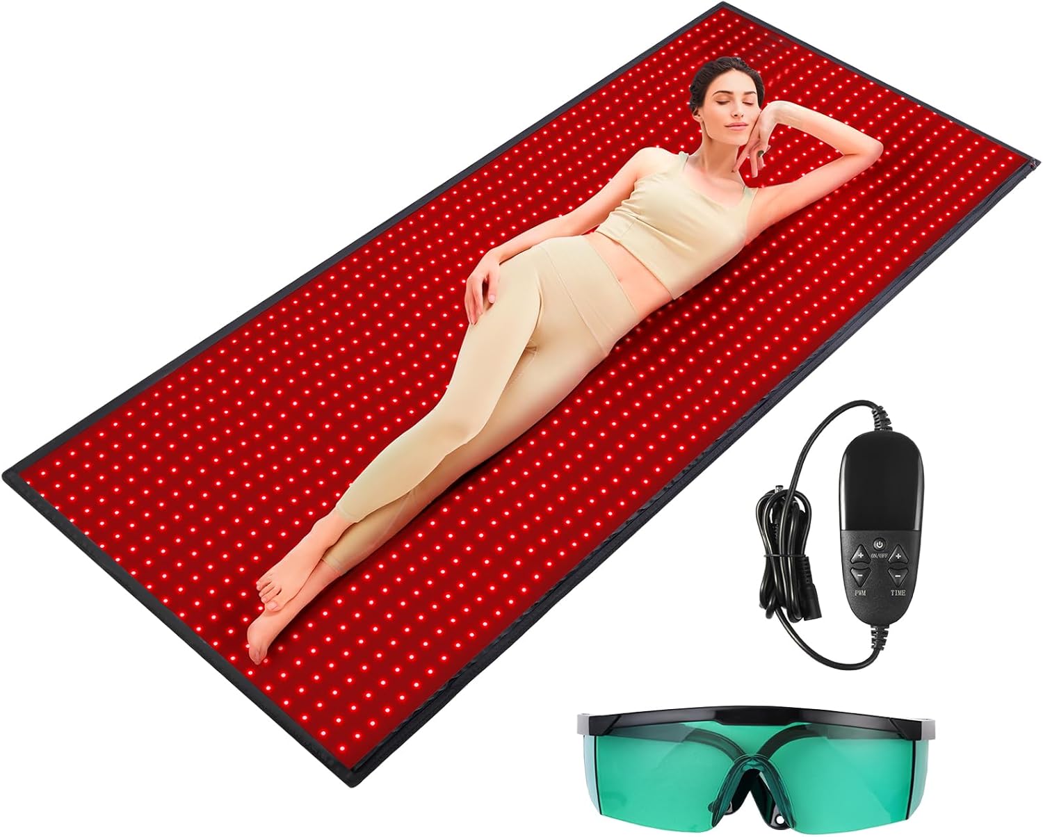 VEVOR Red Light Therapy Mat for Full Body, 1280PCS 3-Chip LED Light Therapy Pad & Controller, 10/40Hz Pulse, 10-90 Min Timer, 660nm Red & 850nm Near I