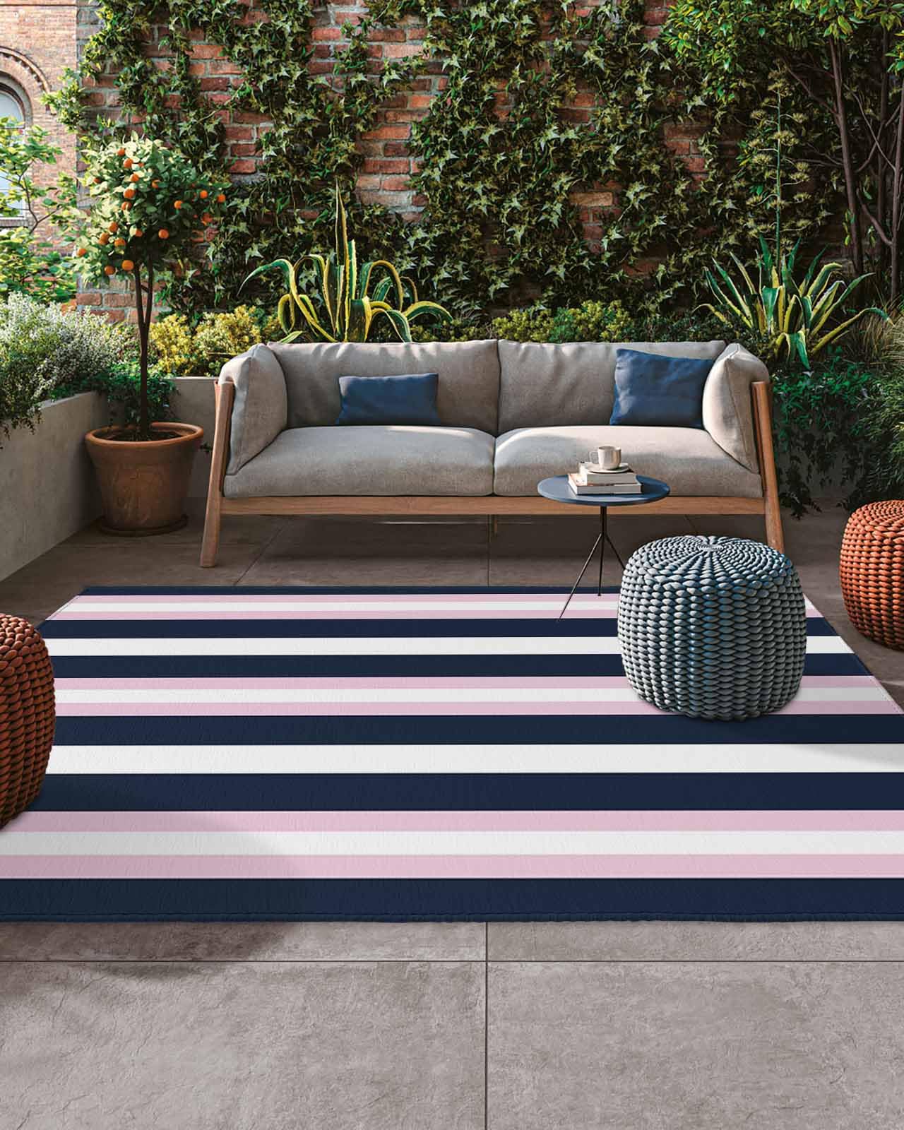 Amazon.com: Navy Blue Pink Outdoor Rug 5x8ft, Waterproof Indoor