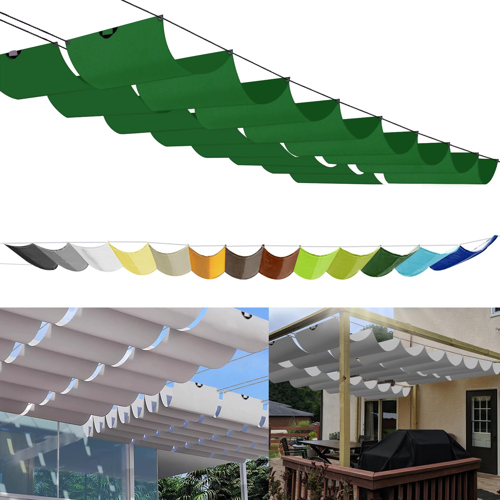 Einziehbares Sonnensegel 4x6.5m, nach Maß Pergola Markise Verstellbar Schattenabdeckung 95% UV-Schutz & reißfest Inkl. Montageseilen für 
