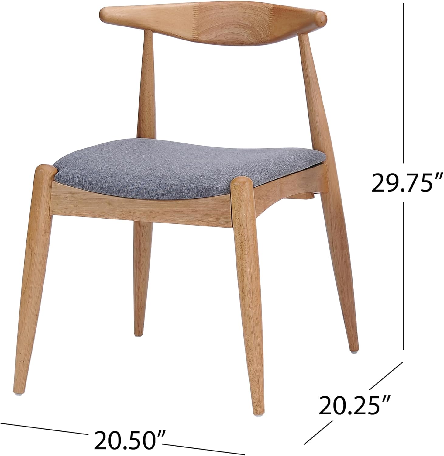 Merax Set of 2 Dining Chairs with Rubber Wood Legs and 100% Polyester, Mid-Century Modern Style, Gray and Natural