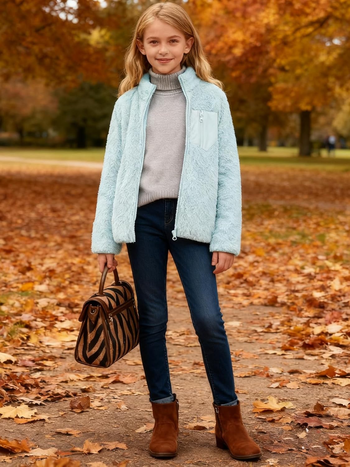 Patgoal Girls Fleece Jacket Zip Up Outerwear Warm Fuzzy Fall Winter Coat with Pocket for Kid Ages 5-14 - Image 4