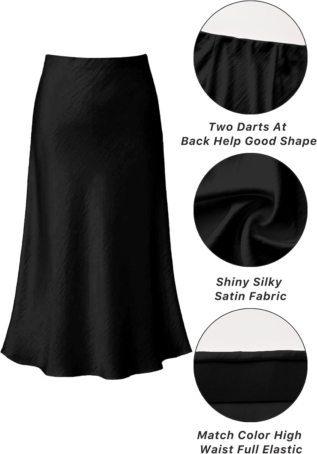 Mist Azur Silky Satin Long Skirt for Women Elastic High Waisted A Line Maxi Skirt 7307