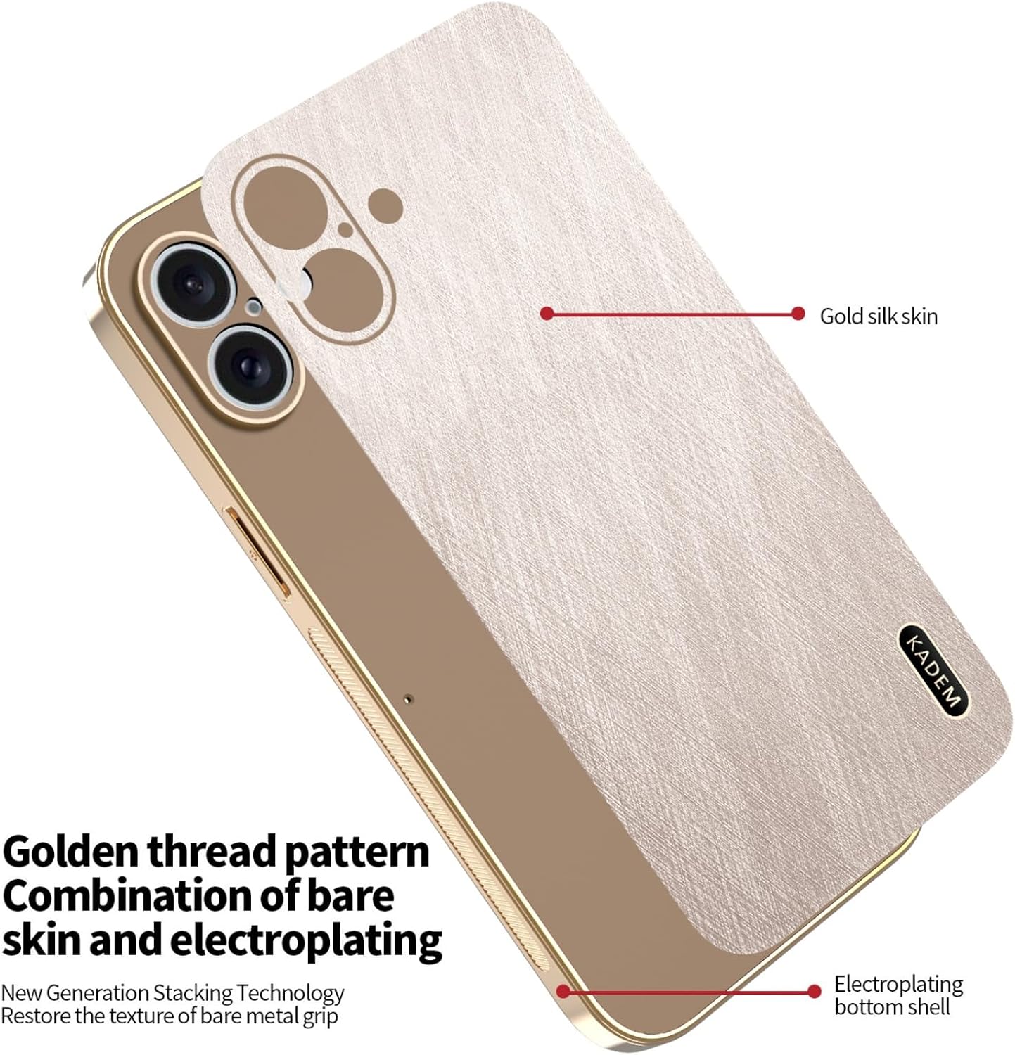 Phone Case for iPhone 17 Shockproof, Golden Thread Texture for iPhone 17 Case Silicone Slim Electroplated Black Cover Leather Anti-Fingerprint (Gold) - Image 2