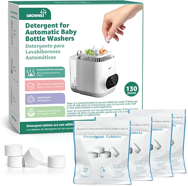 GROWNSY Official Detergent Washing Tablets - 130 PCS, Compatible with Momcozy Baby Bottle Washers