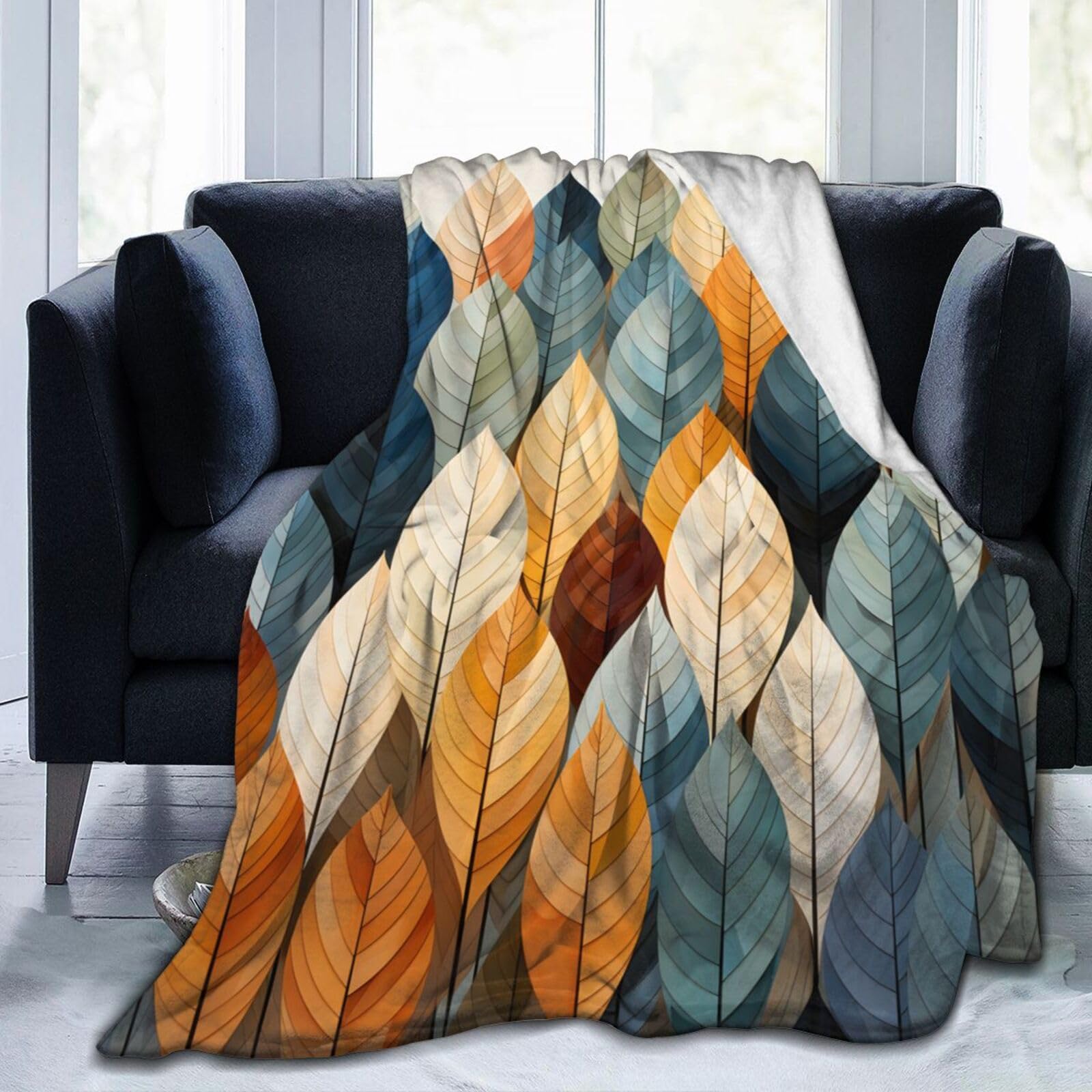 Jeté de canapé plaid feuillage multicolore lit 150x125