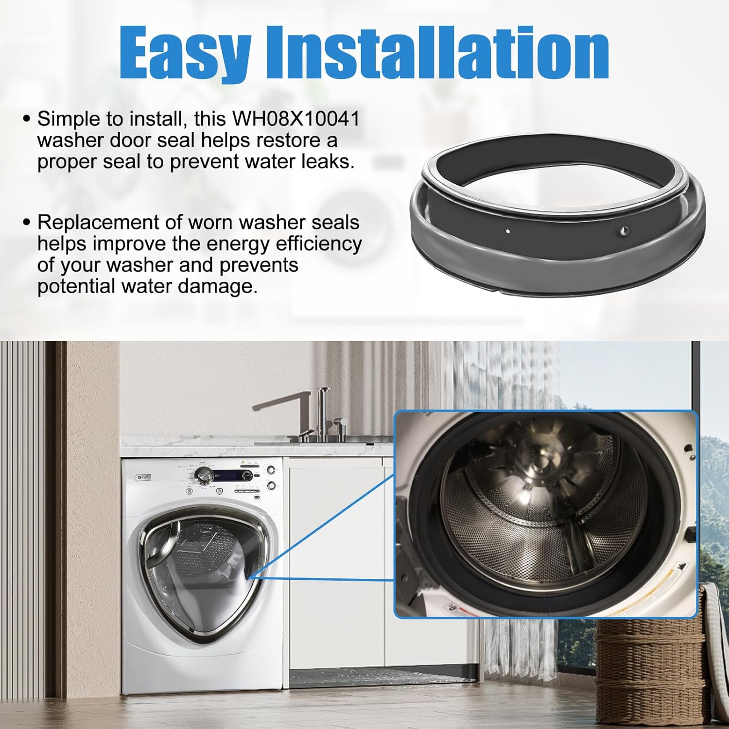 Upgraded WH08X10041 WPDH8850J0MV WPDH8900J4MG Washer Door Boot Gasket Compatible with GE Washer Door Seal AP4412458 PS2354062 GE Washing Machine parts WPDH8850J0MG WPDH8900J0WW Door Gasket