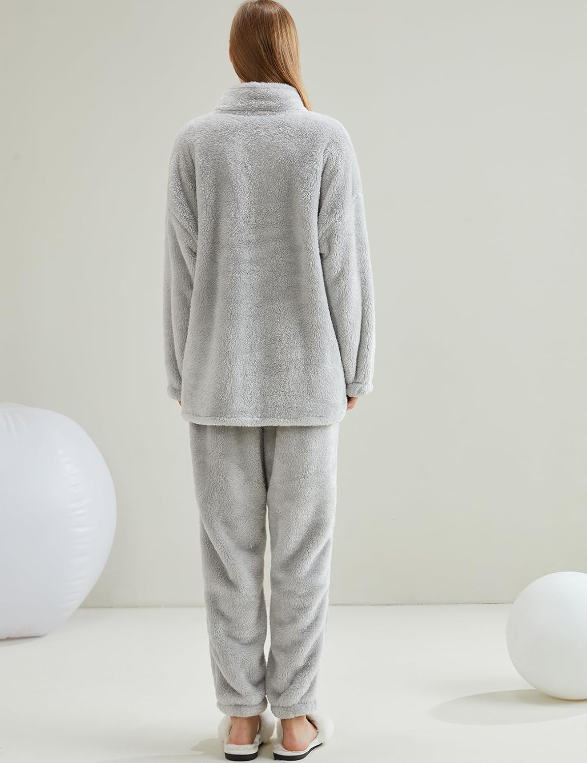 Gihuo Womens Pajamas Set Fluffy 2 Piece Pjs Fuzzy Top Pants Loose Coral Fleece Loungewear Sleepwear Winter Warm Pj - Image 6