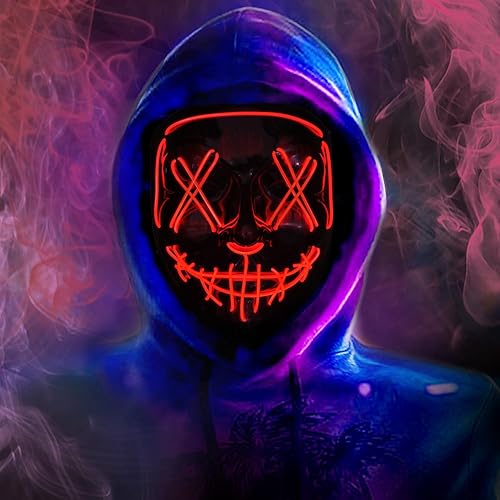 Miniatura 2 de BOMLY Máscara de miedo con luz de purga de Halloween, máscara LED de alambre EL para regalos de fiesta de festivales