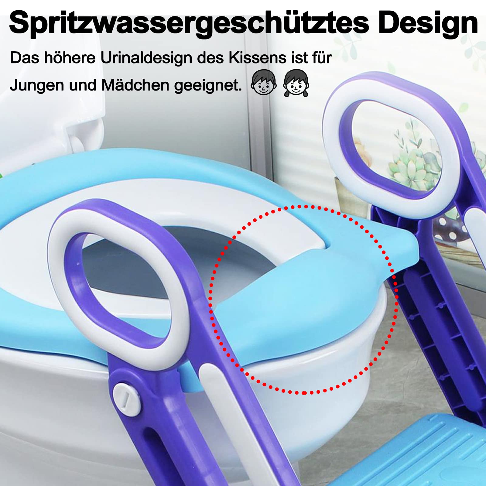 ACXIN Sedile WC per bambini con scale, vasino pieghevole, addestratore per WC regolabile con cuscino in poliuretano e maniglia, vasino per bambini, blu e viola