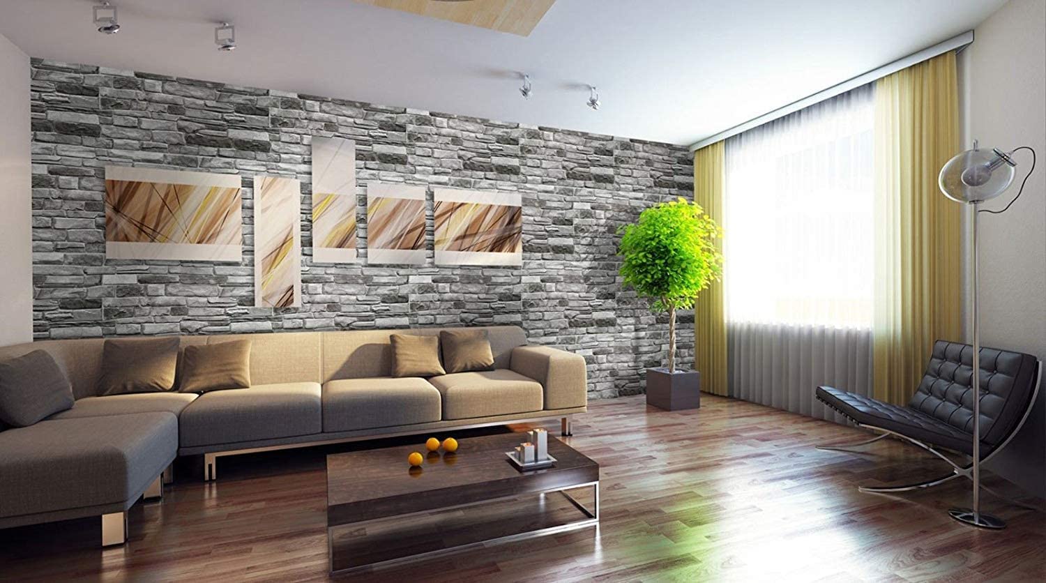 Paneles de pared de plástico PVC 3D decorativos azulejos revestimiento (Piedra Gris.)