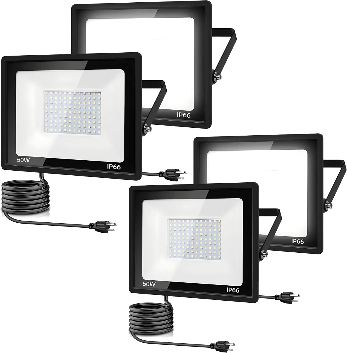 4Pack Outdoor LED Flood Light,50W LED Work Light 5500lm with 6FT US Plug | IP66 Waterproof Exterior Security Lights,6000K Daylight White Outside Floodlights Slim Design for Playground Yard
