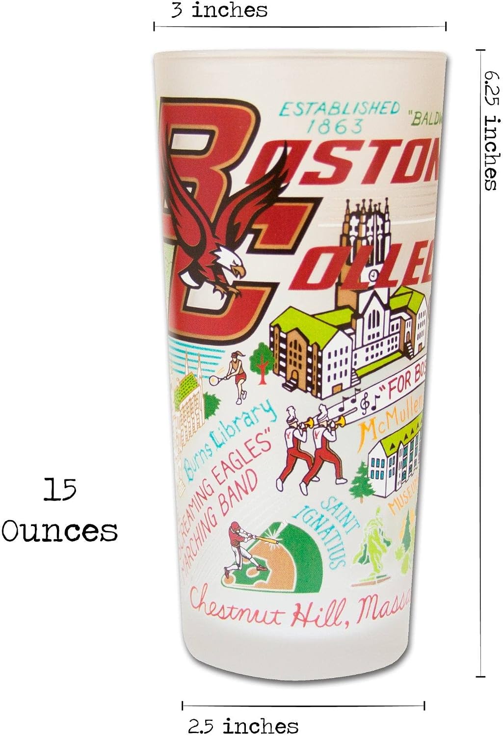 Catstudio Drinking Glass, Massachusetts Institute of Technology Glass Cup for Kitchen, 15oz Dishwasher Safe Tumbler MIT Alumni