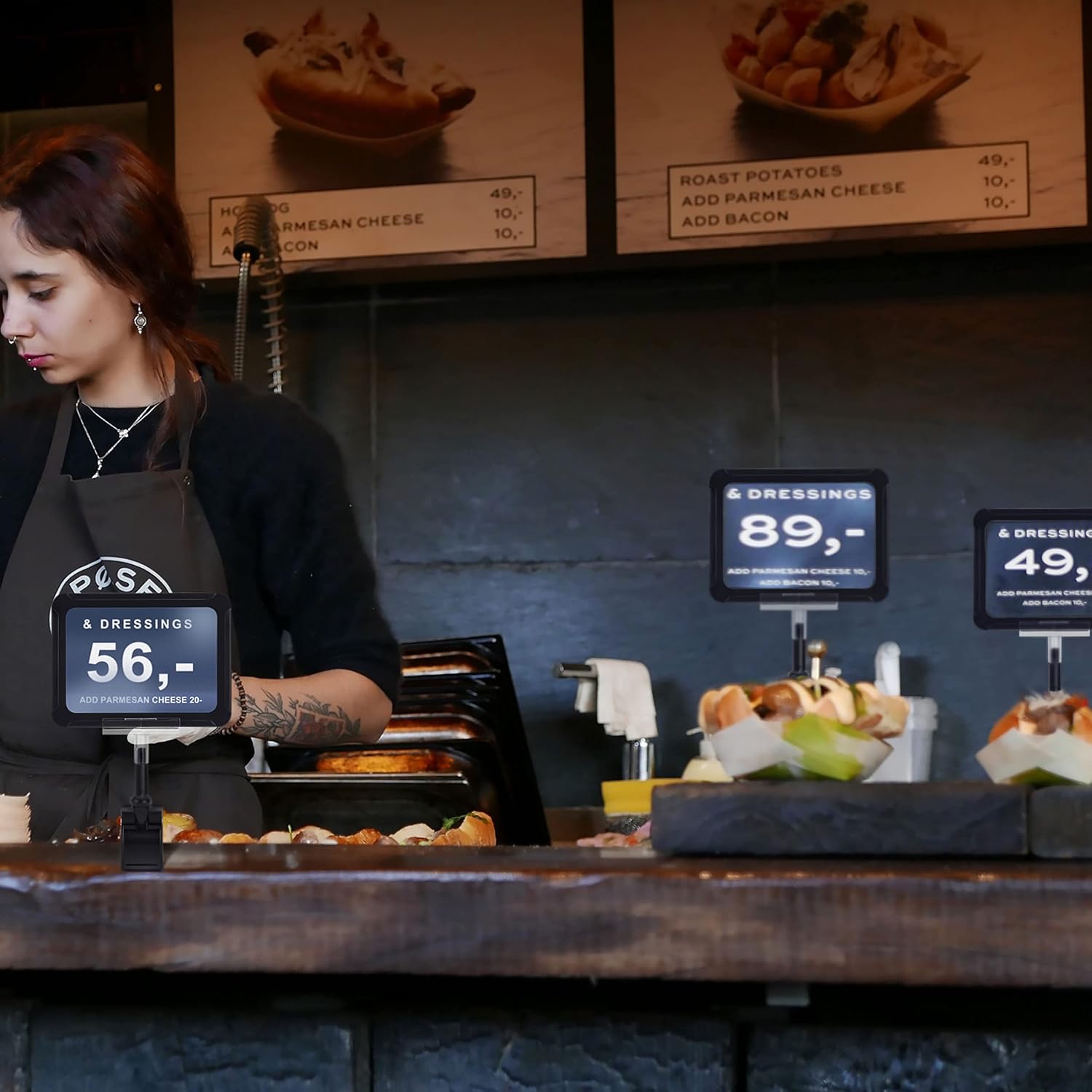 Mlici Acrylic Sign Holder with Clamp, 6 x 9 Inch Double Head Display Clips with PVC Card Protector, Rotating Sign Price Tag Clip On Sign Display for Hangrails or Tubes (Pack of 7) (Black) - Image 7