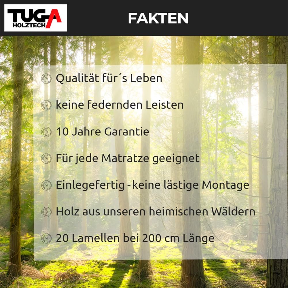 TUGA - Holztech Marken Rollrost Lattenrost 140 x 200 cm 500kg Bettrost Qualitätsarbeit aus Deutschland mit 25 Jahren Garantie