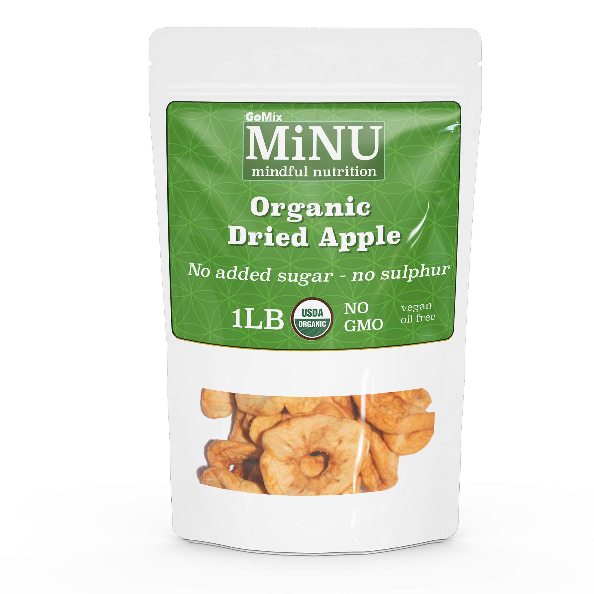 MiNU Organic Dried Apple bites rings (16 oz (1 lb) #1 Paleo snack, MiNU Mindful Nutrition, No Sulfur, No Added Sugar, Dried, Superfood, Raw, Paleo, Vegan, NonGMO, Gluten Free gomix