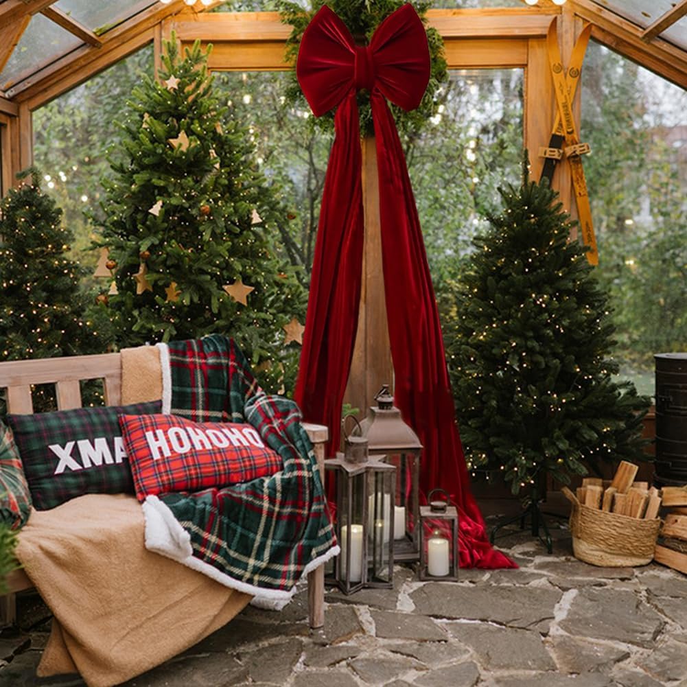 Extra Large Christmas Tree Bow Topper 80x16 Inch Giant Bowknot Decor Xmas Velvet Bow with Long Streamers Huge Oversized Wrapping Gift Decor for Window Mantle Wreaths Door Porch Wedding Valentines Xmas