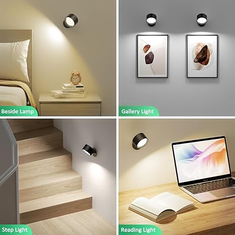 Lightbiz LED Wall Mounted Lights 2 Pcs with Remote, Wall Sconces Lamp 3000mAh Rechargeable Battery Operated, 3 Color Temperatures & Dimmable Magnetic 360° Rotation Cordless Light for Bedroom Bedside photo 5