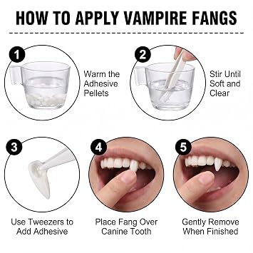 iMiibel 4 Pairs Halloween Vampire Teeth-4 Sizes Fangs with Adhesive Pellets