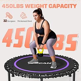 BCAN 40 Adult Fitness Trampoline with Durable Bungees, Stable & Quiet Exercise Rebounder,Great Mini Trampoline for Indoor/Garden Workout - Purple