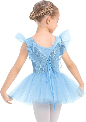 AFAVOM Leotardos de ballet con alas de mariposa para niñas pequeñas, vestido de ballet con volantes, falda de leotardo de bailarina, traje de