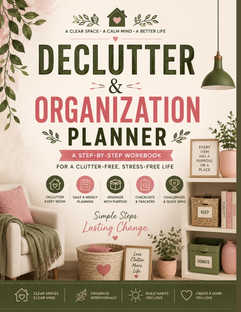 Declutter & Organization Planner: A Practical Daily and Weekly Workbook to Simplify Your Home, Build Better Habits, and Create Calm Living Spaces
