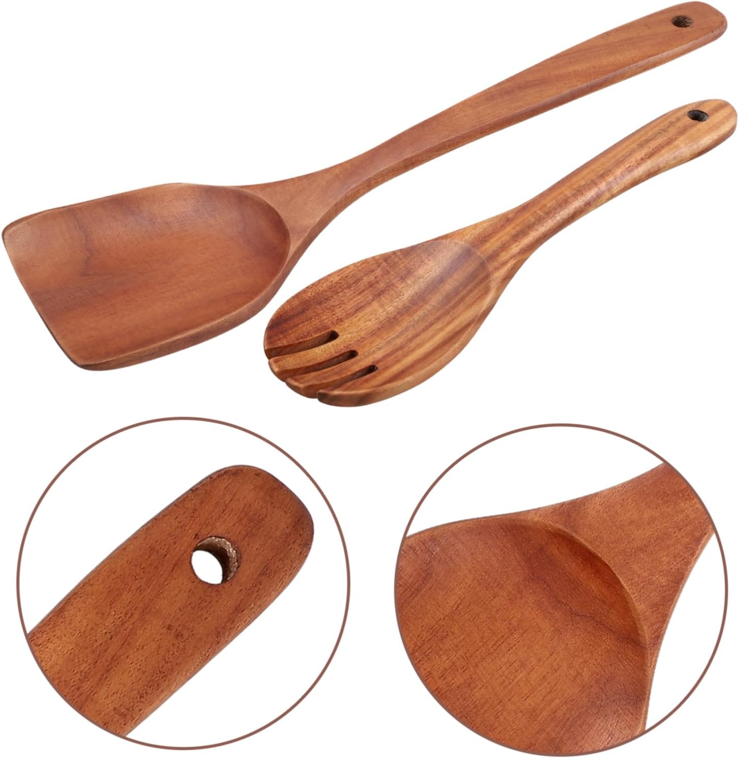 Wooden Salad Servers Long Handle Fork Spatula Rustic
