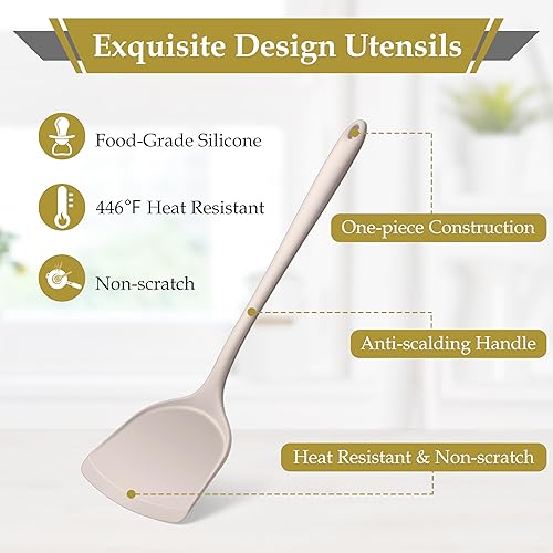 Miniatura 3 de LIANYU Juego de 8 utensilios de cocina de silicona, espátula antiadherente, incluye espátula de silicona, cucharón, volteador, cuchara, resistente