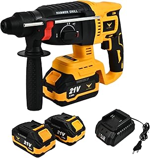 Hyco LABEL FLYMAX Cordless Rotary Hammer Drill, 21V 4.0Ah Battery, Professional Drilling and Chiseling Machine with 2 Batteries and Charger Made in Taiwan, Multicolour