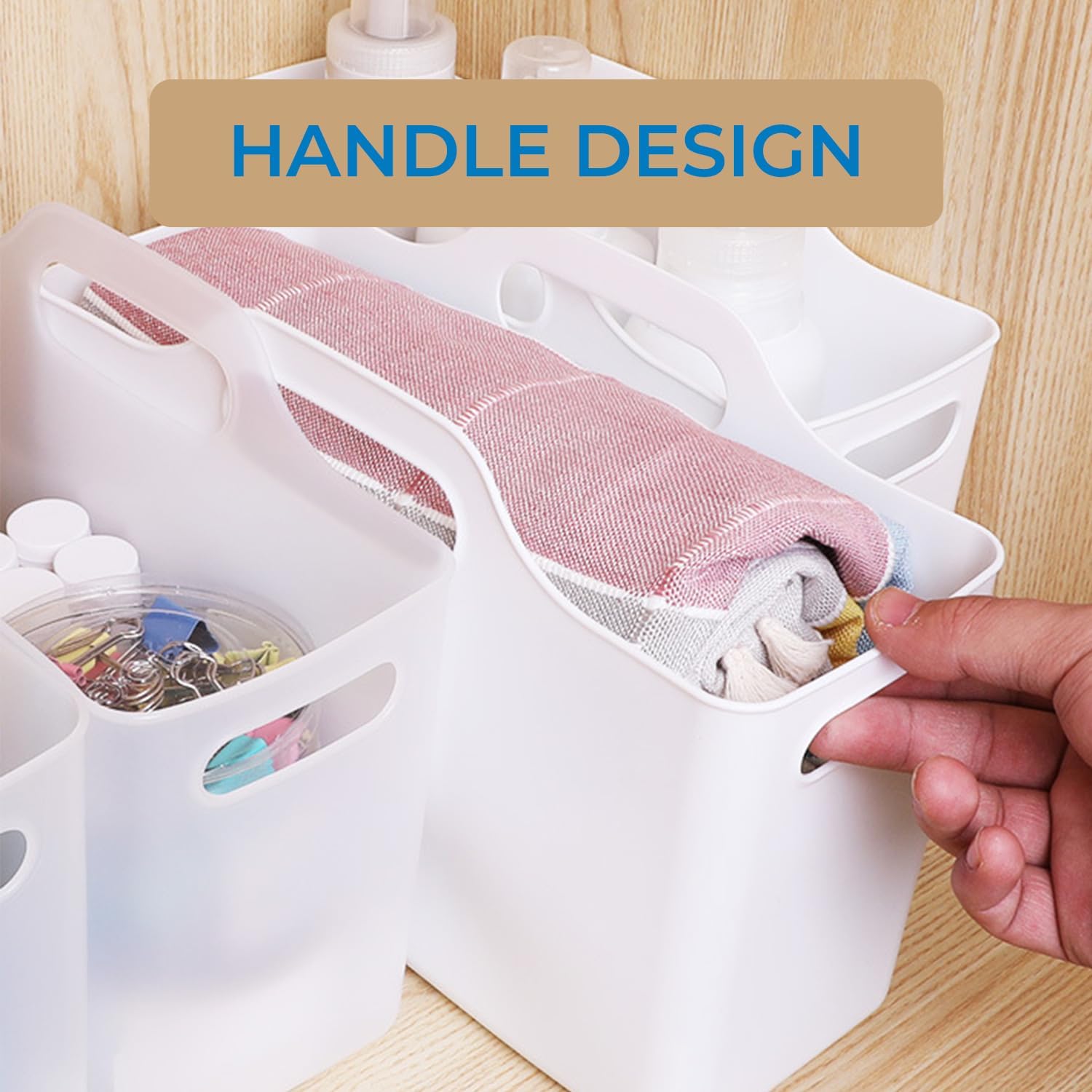 6 Pack Narrow Organizer Storage Bin, PP Plastic Organizer Bins