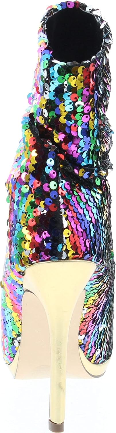 Liliana Maxim-12 Multi Color Sequins Peep Toe High Heel Above Ankle Bootie