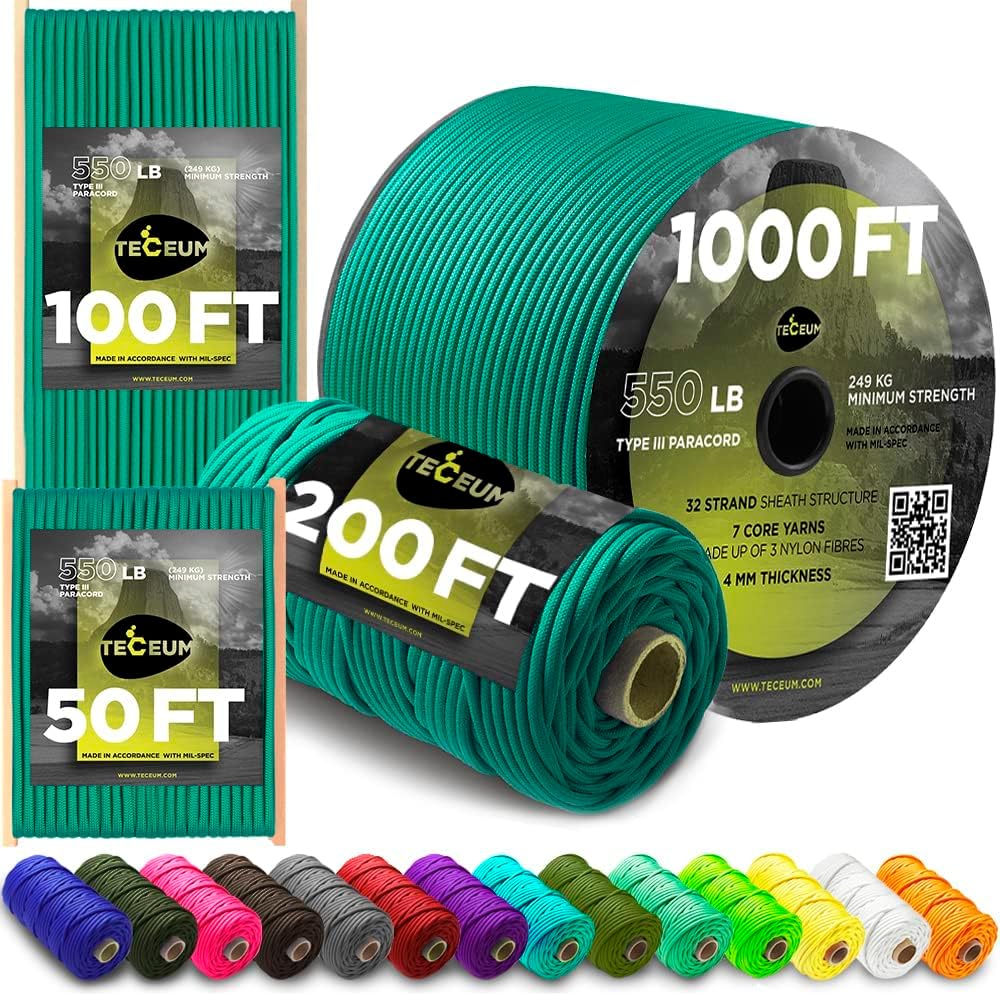 TECEUM Heavy Duty Rope 1000 โ 1000ft / 200ft / 100ft / 50ft โ 40+ Colors โ Utility Rope for Survival & Camping Gear โ Nylon String, Camping Rope, para Cord, Utility Nylon Rope, Tent Cord