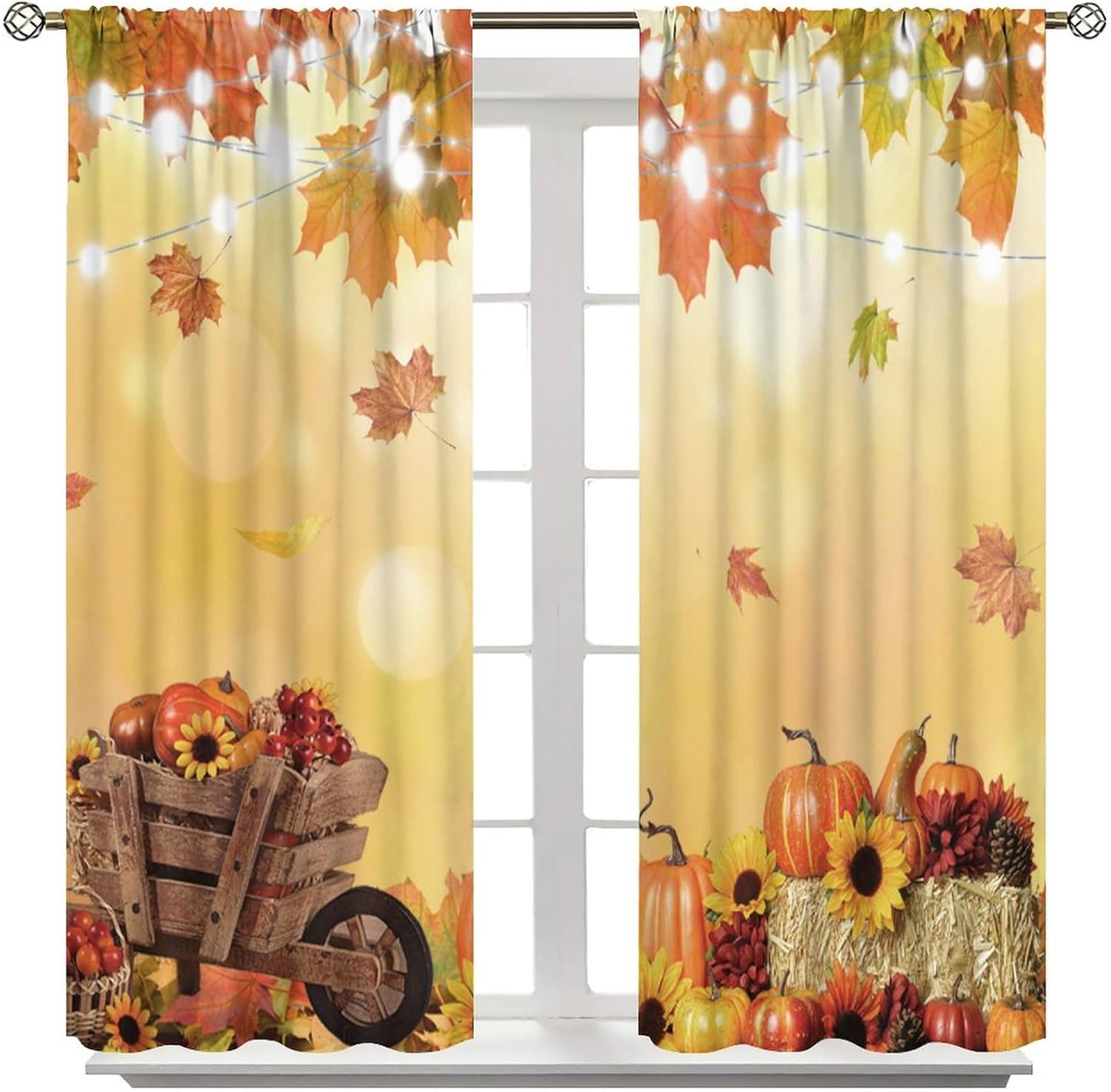 JESTRONRY Autumn Blackout Curtains, Fall Maple Leaf Pumpkin Thanksgiving Theme Rod Pocket Darkening Drapes for Living Room Bedroom Dining Room 42x45in