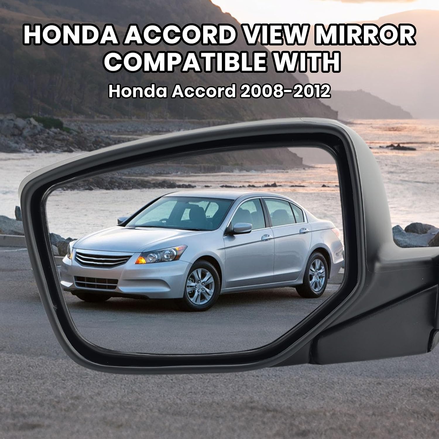 Left Driver Alabaster Silver Metallic Side Mirror Compatible with Honda Accord 2008 2009 2010 2011 2012 Power Glass Manual Folding Non-Heated Door Mirrors 3 Pins