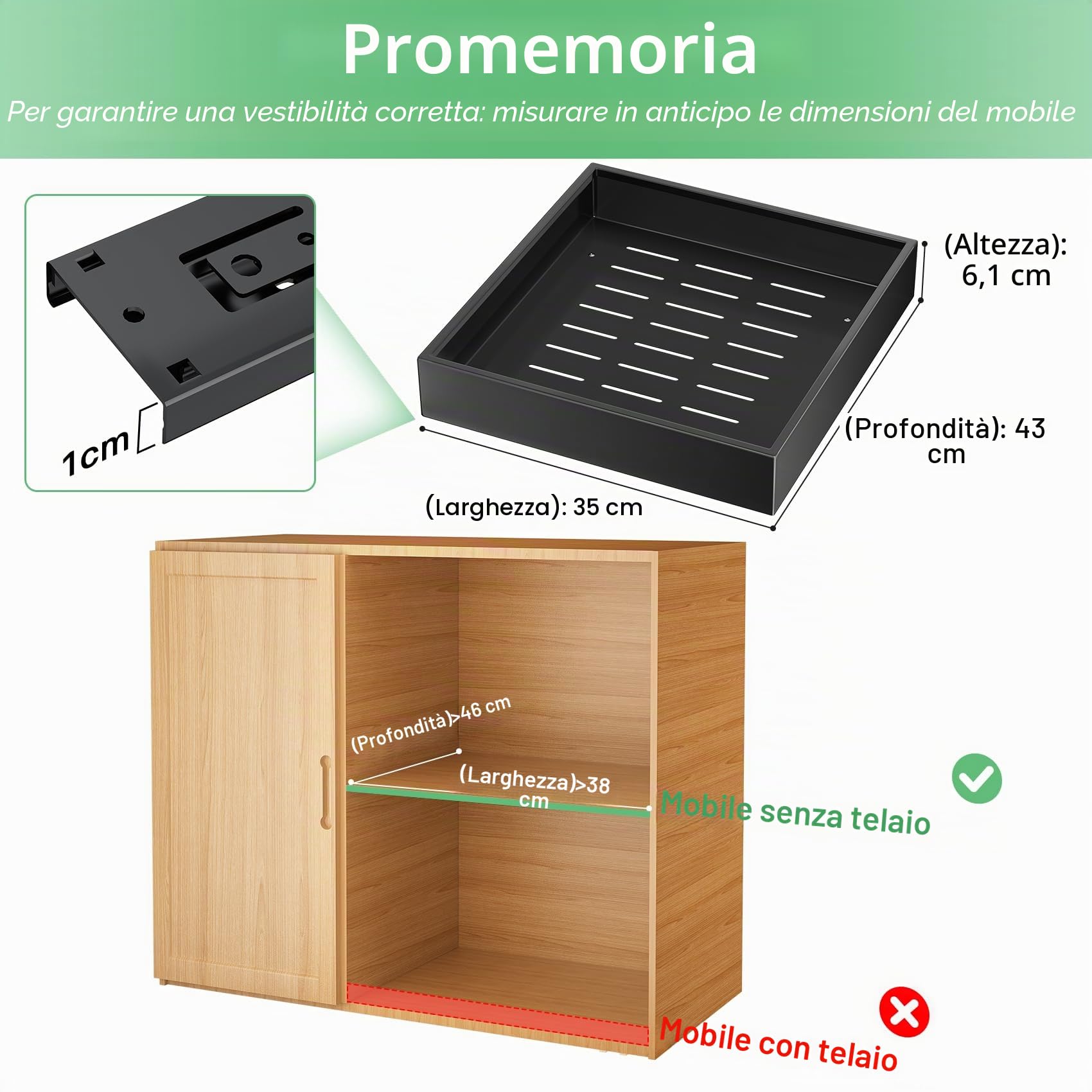 SAYZH Cassetto Telescopico, Ripiani per Cassetti Estraibili per Armadio da Cucina, Cassetto Scorrevole Estensibile Estraibile, Senza Bisogno di Trapano e Chiodi (Nero, 35 CM L x 43 CM P x 9 CM A)