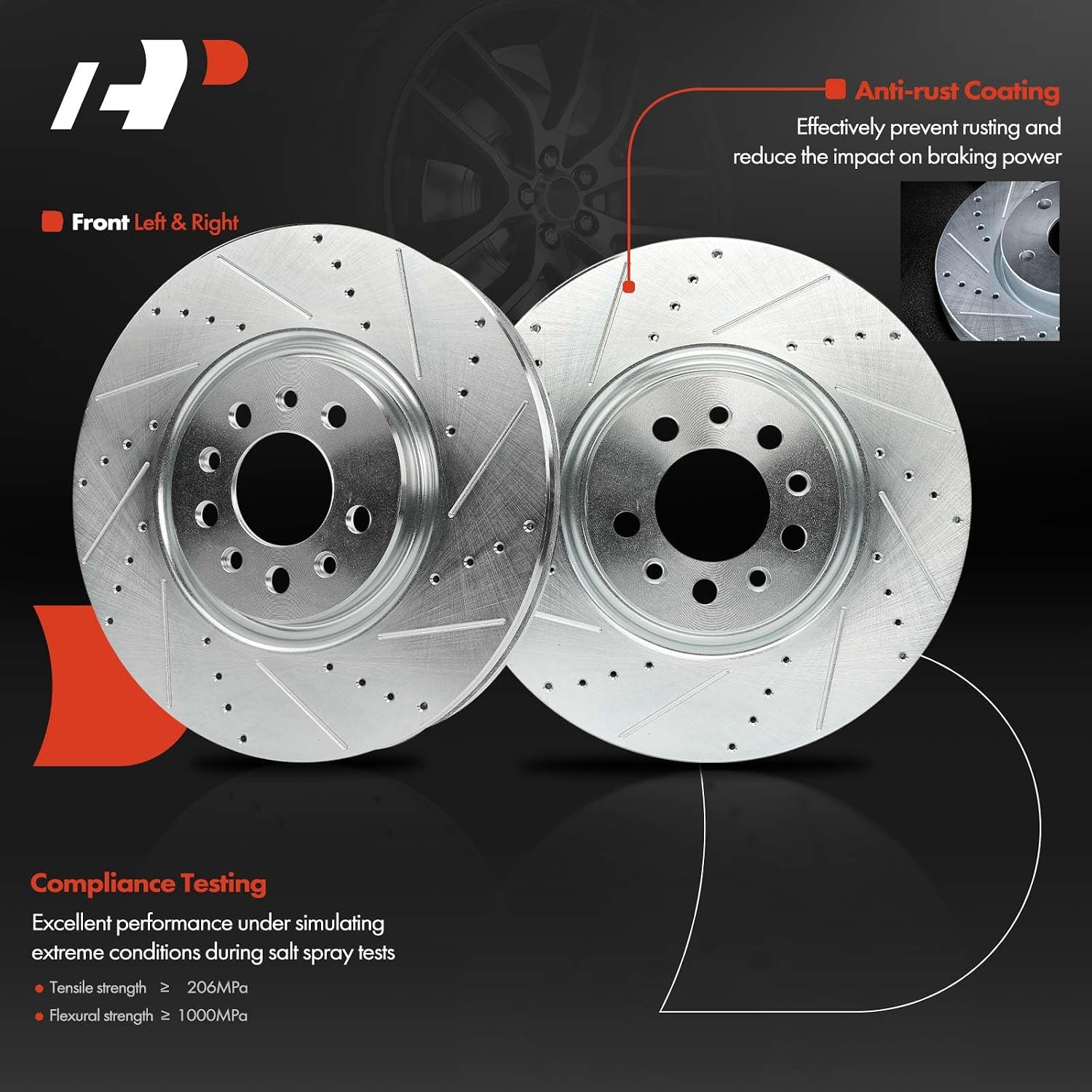 A-Premium 12.99 inch (330mm) Front Drilled and Slotted Disc Brake Rotors Compatible with Jeep, Dodge and Chrysler Models - Cherokee 2014-2023, Compass 2023, Hornet 2023, 200 2015-2017, 2-PC Set