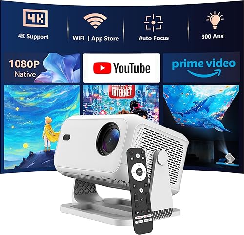 Netflix - Proyector inteligente con licencia con WiFi y Bluetooth, nativo 1080P 4K compatible con mini proyector de teléfono portátil, enfoque