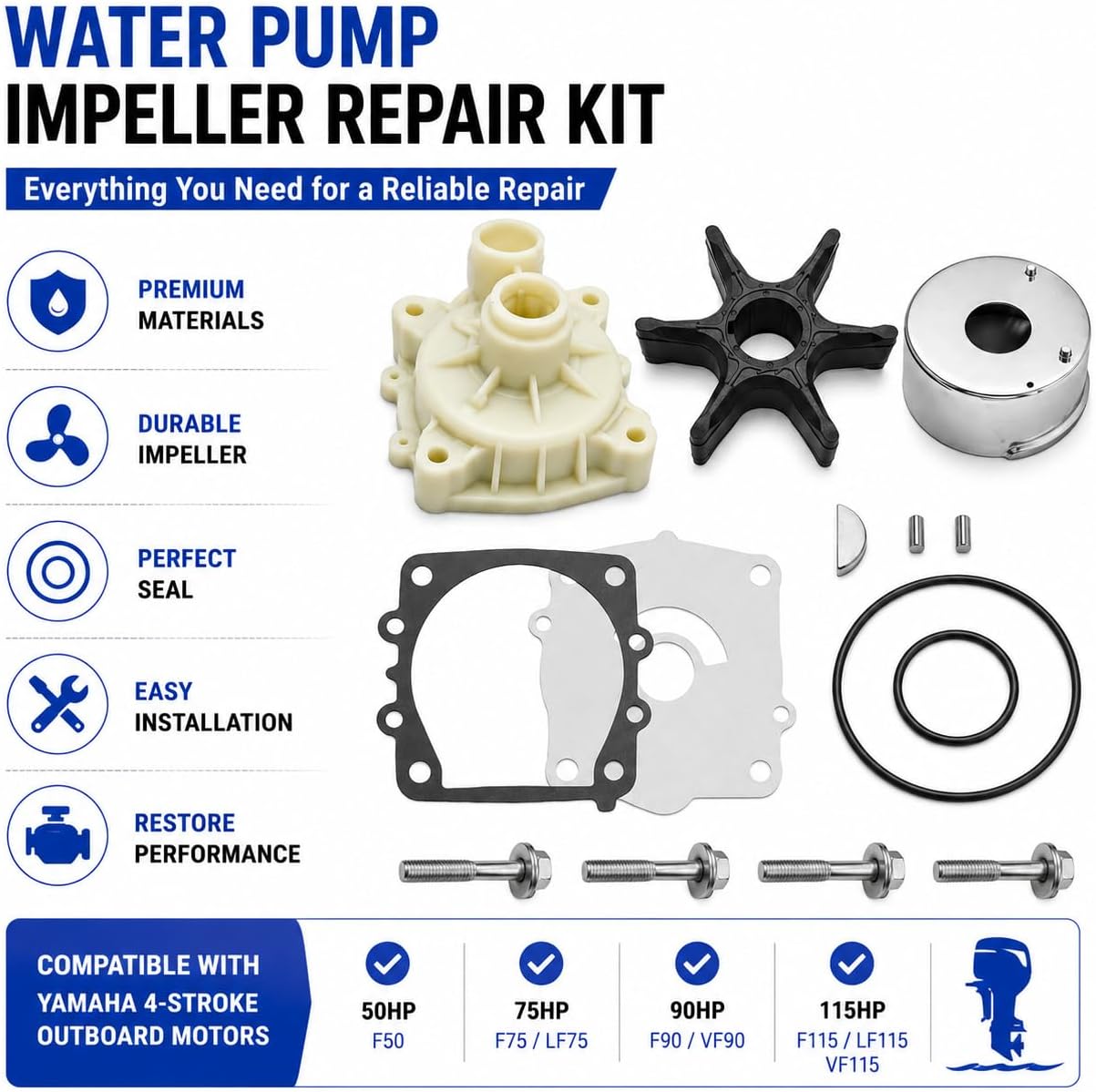 68v-w0078-00 water pump impeller kit with housing for yamaha 4-stroke 50 75 90 115 hp outboard motors replaces 68v-w0078-00-00 sierra 18-3523-1