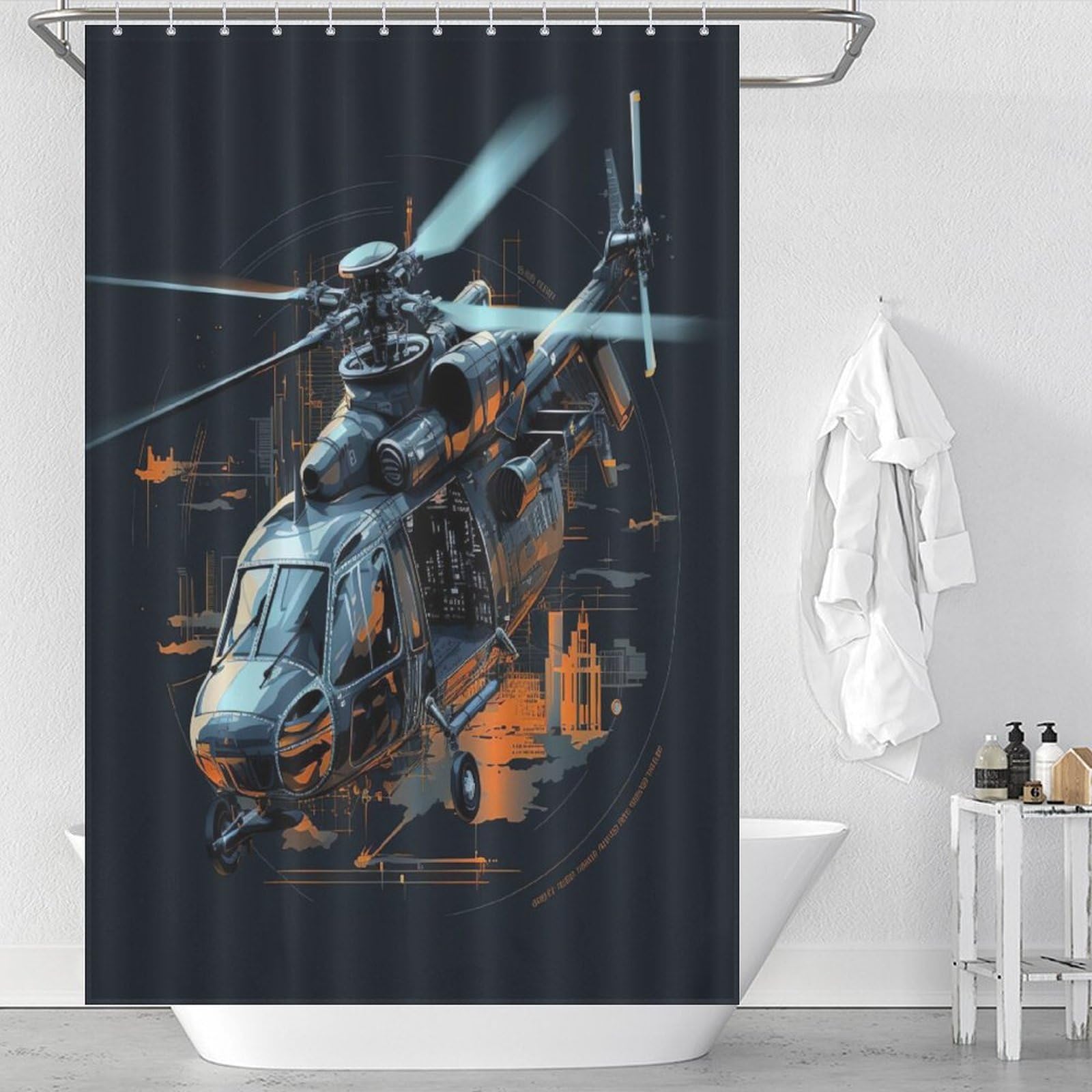 Rideau de douche hélicoptère 122x183cm imperméable avec crochets