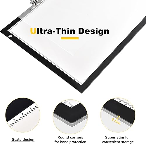 Miniatura 8 de Yescom Almohadilla de luz portátil A2 de 25 x 19 pulgadas, caja de luz LED para trazar pintura de diamantes, tablero de dibujo, tablero de dibujo