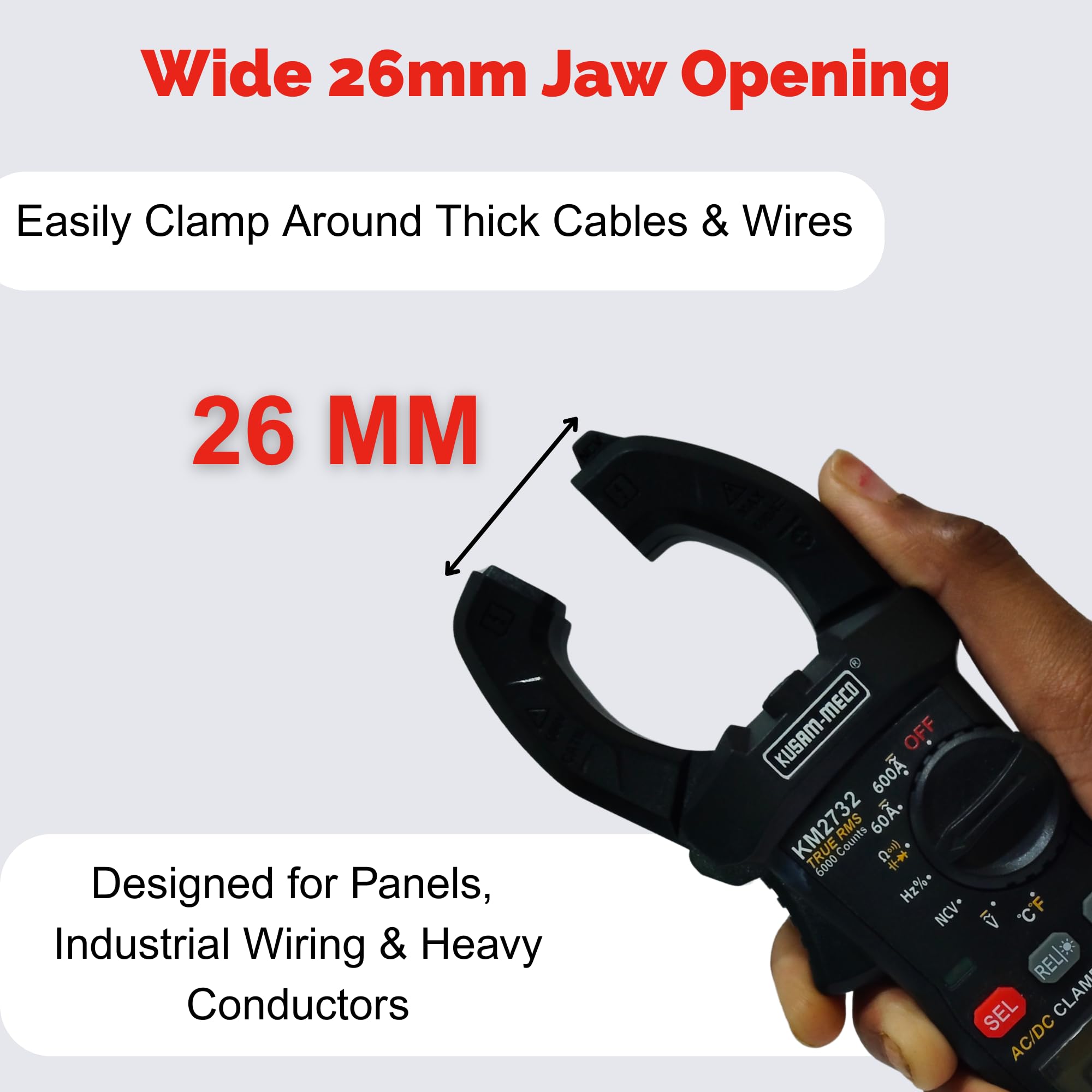 Kusam Meco KM 2732 600A AC/DC TRMS Digital Clamp Meter with Temperature, Capacitance & Frequency Measurement | 6000 Counts Backlit LCD | CAT III 600V Electrician Multimeter with Test Leads & Case 2