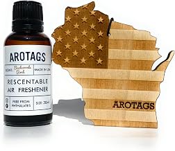 Arotags Car Air Freshener - Reusable Wood Diffuser - Hanging Odor Eliminator - Wisconsin Patriot - Backwoods Birch Scent