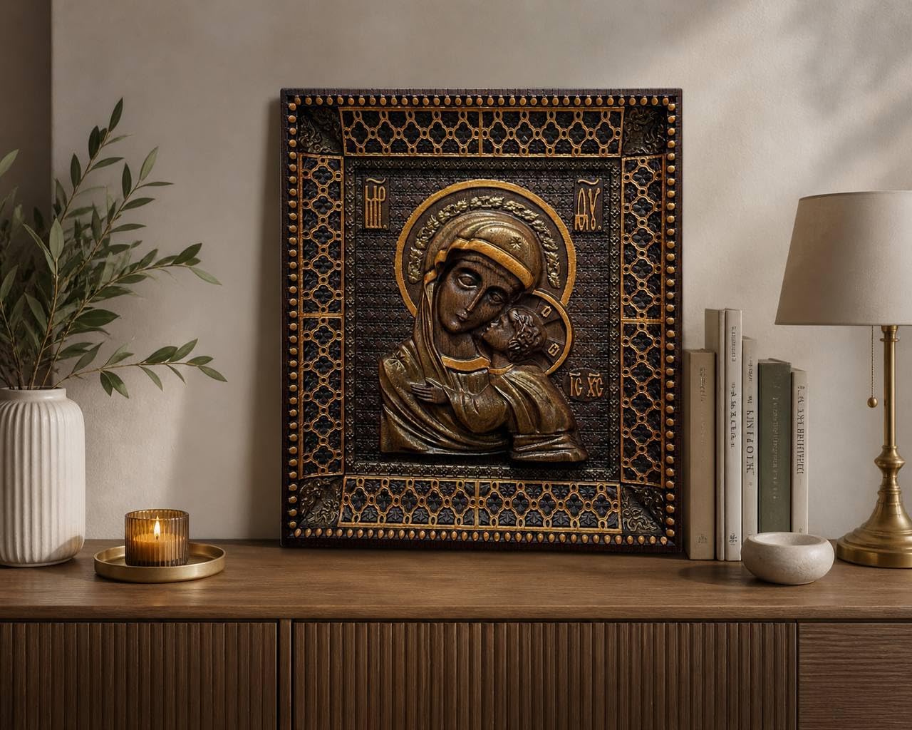 Kozakworkshop Virgin Mary and Child Orthodox Icon, Handcrafted Wooden Wall Art, Personalized Christian Gift, Catholic Religious Plaque, Byzantine Home Decor
