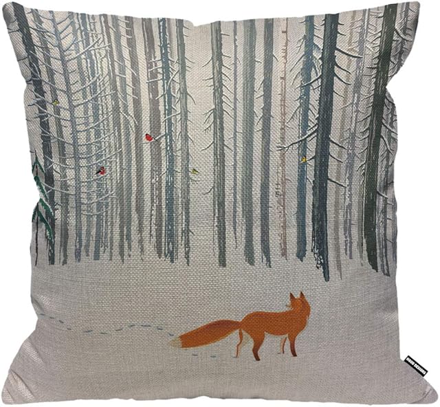 HGOD DESIGNS Cushion Cover Fox Walk on Winter Forest Landscape,Throw Pillow Case Home Decorative for Men/Women Living Room Bedroom Sofa Chair 18X18 Inch Pillowcase 45X45cm